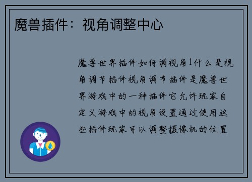 魔兽插件：视角调整中心